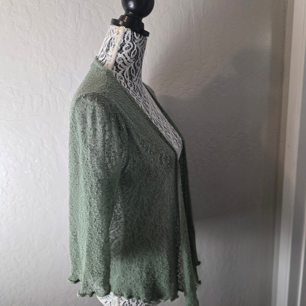 Papa Vancouver Sheer Cardigan Womens XL Sage Green Boho 3/4 Sleeve Open Knit - Picture 10 of 14
